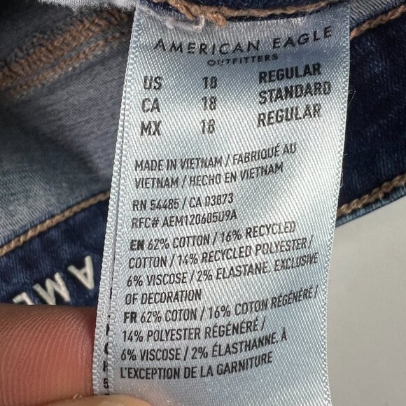 American Eagle Jeans Womens 37x30* High Rise Skinny Kick Boot Blue Denim Tag 18R - Picture 8 of 16